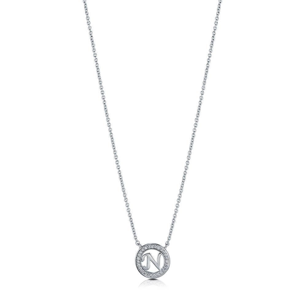 Front view of Initial Letter CZ Necklace in Sterling Silver, N