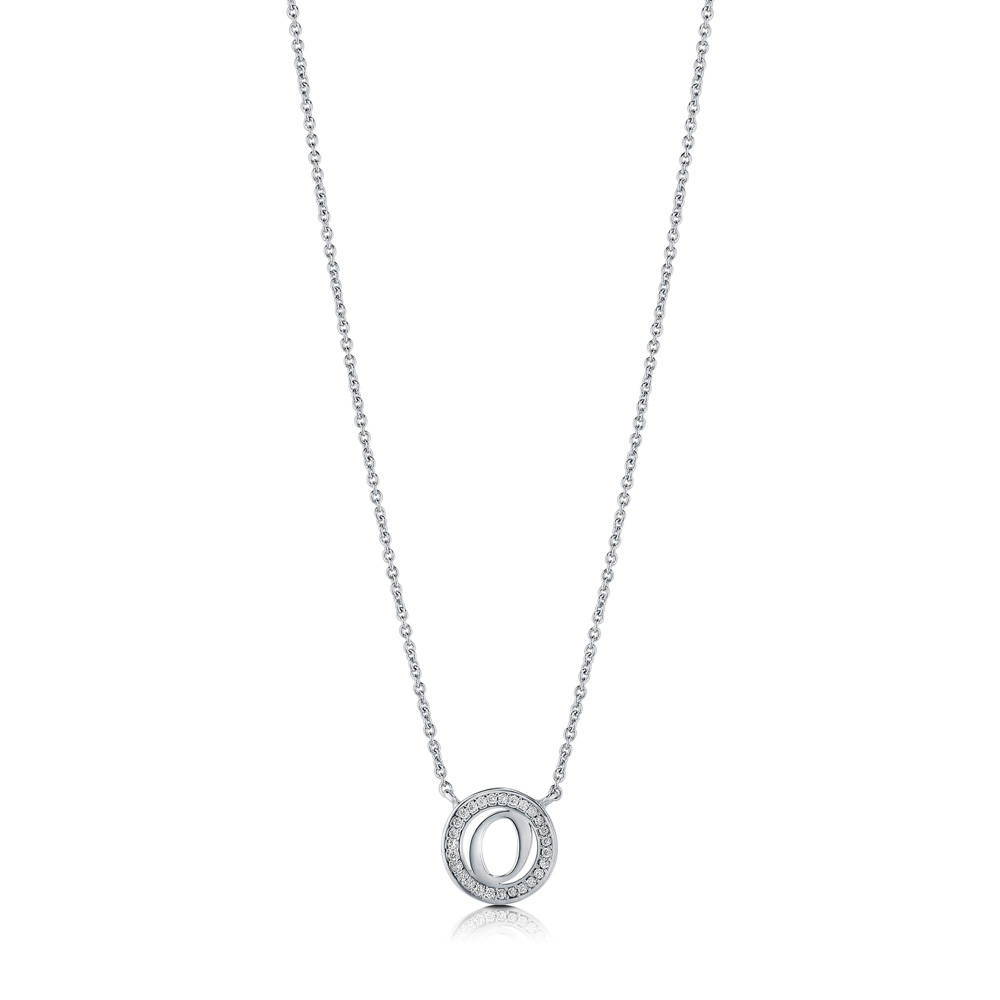 Front view of Initial Letter CZ Necklace in Sterling Silver, O