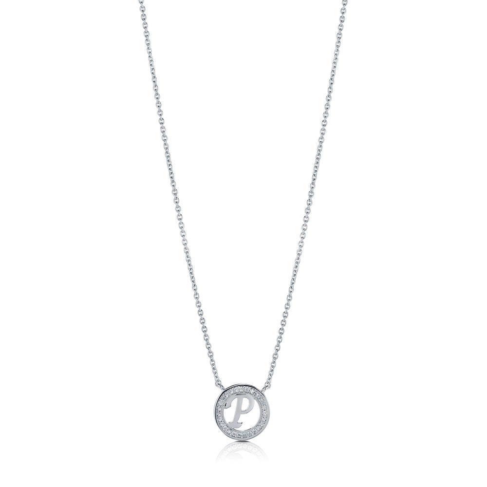 Front view of Initial Letter CZ Necklace in Sterling Silver, P