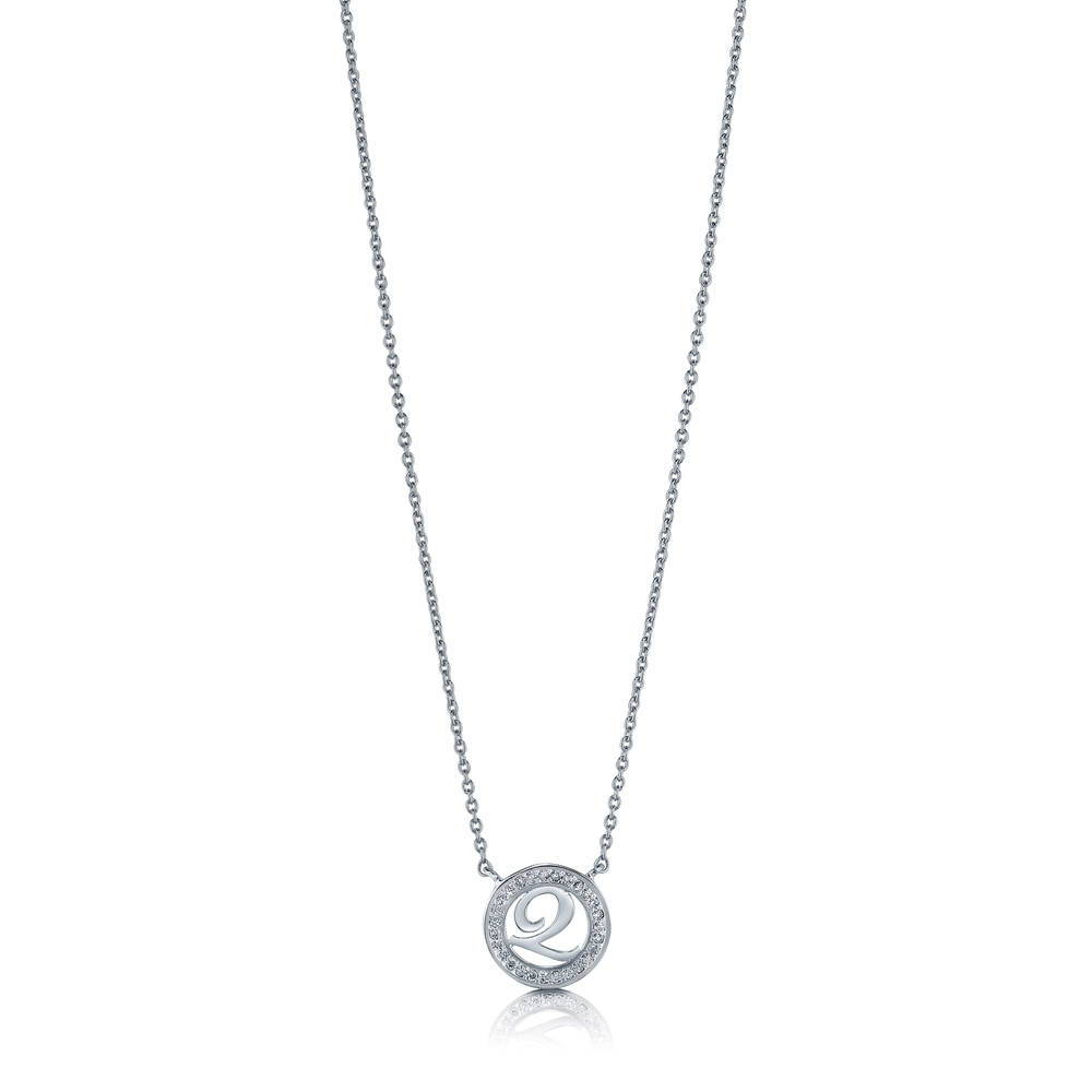 Front view of Initial Letter CZ Necklace in Sterling Silver, Q