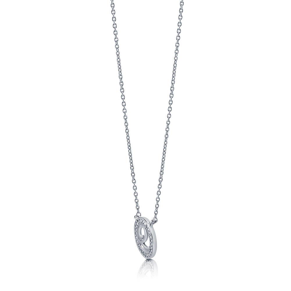 Angle view of Initial Letter CZ Necklace in Sterling Silver, Q