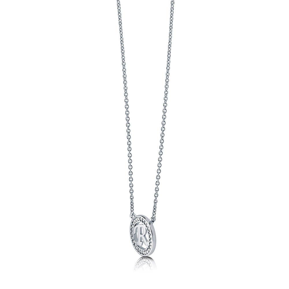 Angle view of Initial Letter CZ Necklace in Sterling Silver, R