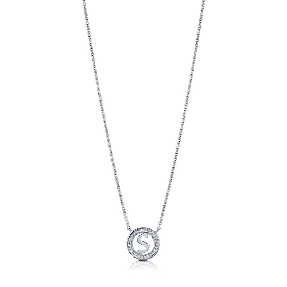 Front view of Initial Letter CZ Necklace in Sterling Silver, S