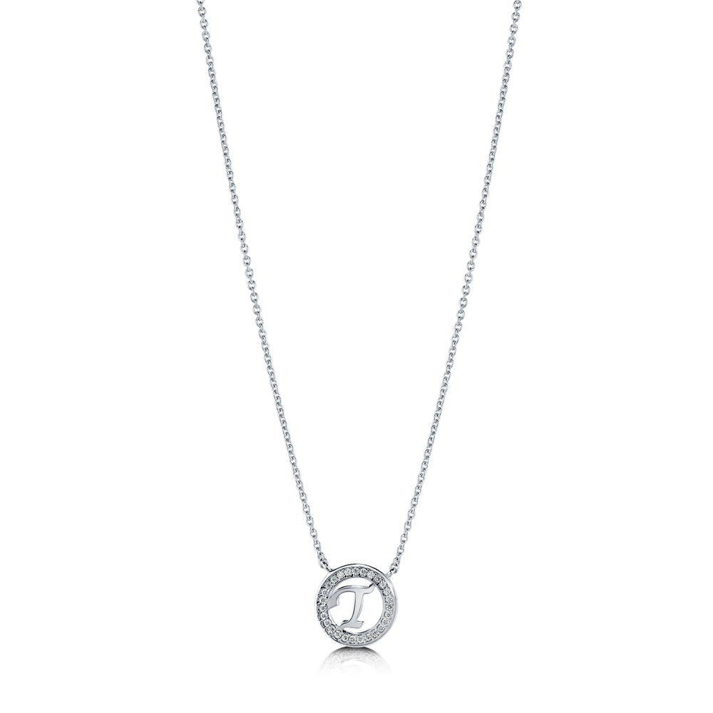 Front view of Initial Letter CZ Necklace in Sterling Silver, T