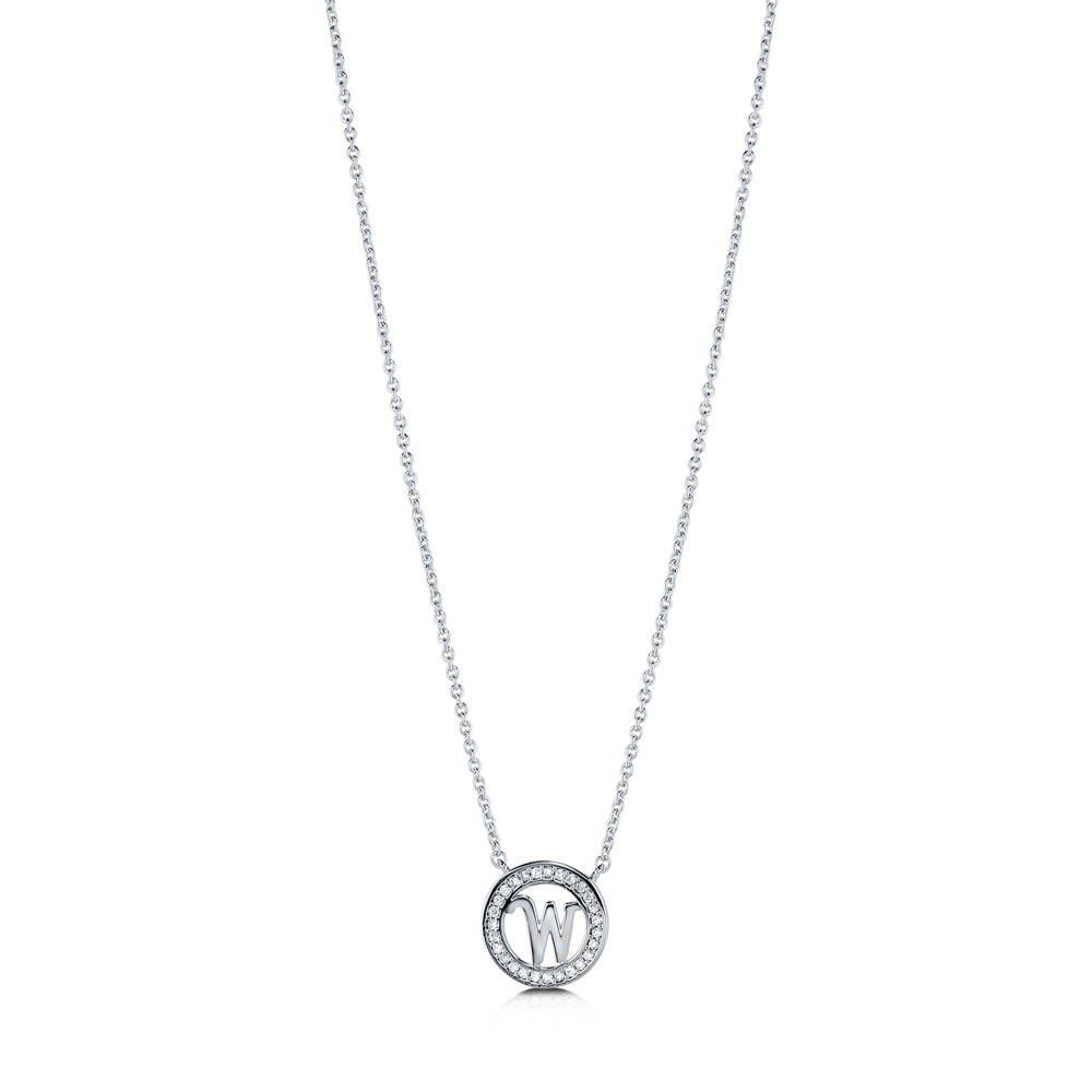 Front view of Initial Letter CZ Necklace in Sterling Silver, W