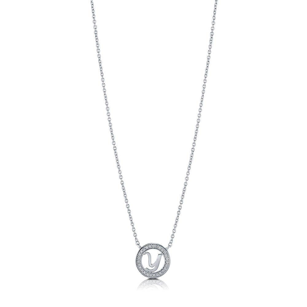 Front view of Initial Letter CZ Necklace in Sterling Silver, Y