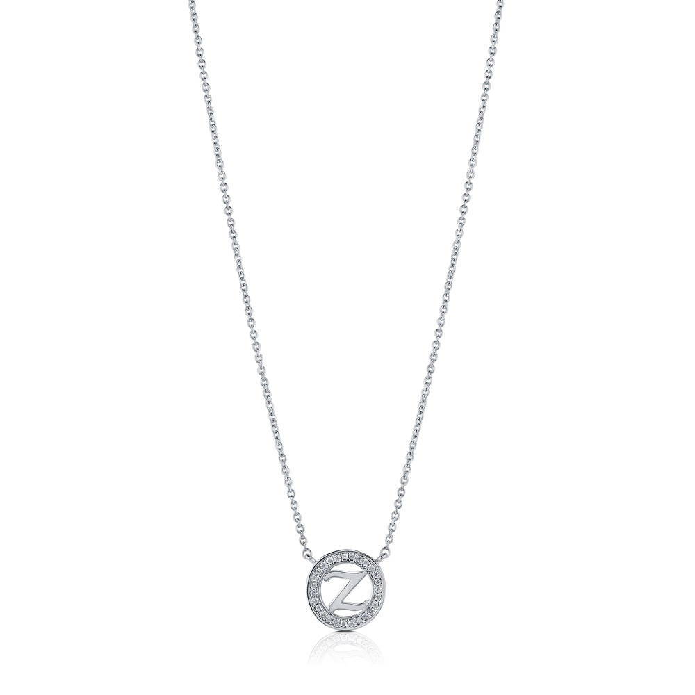 Front view of Initial Letter CZ Necklace in Sterling Silver, Z