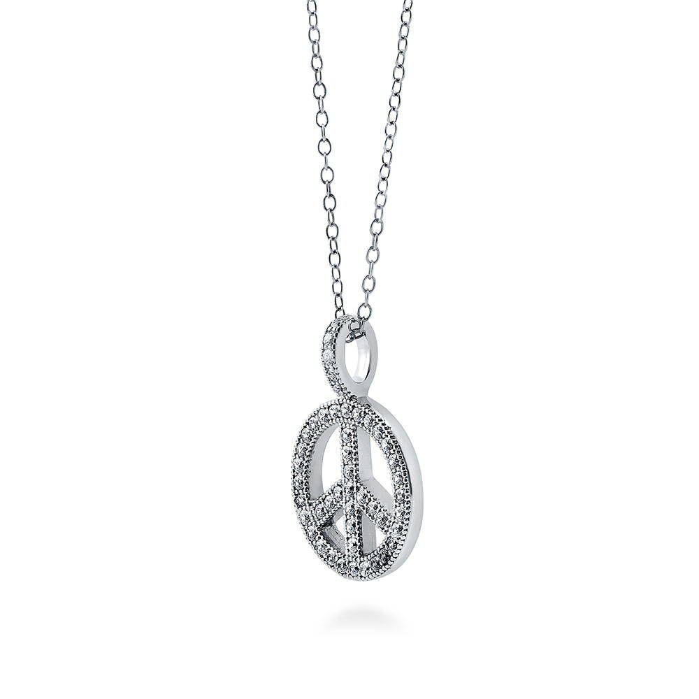 Peace Sign CZ Necklace in Sterling Silver