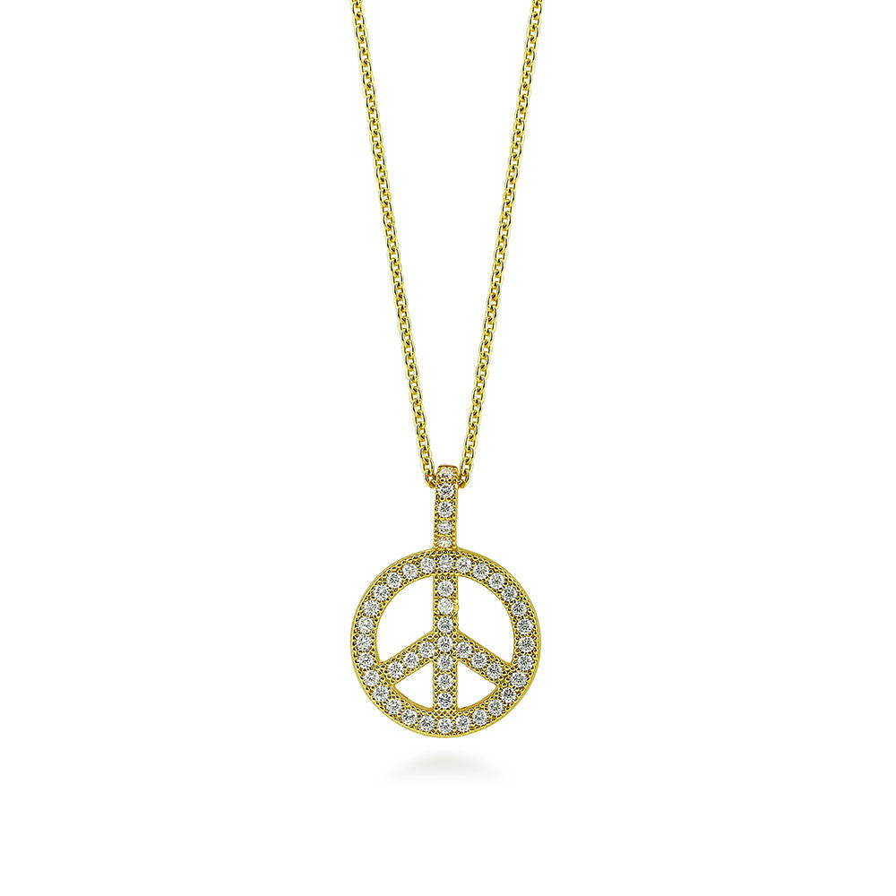 Peace Sign CZ Necklace in Sterling Silver