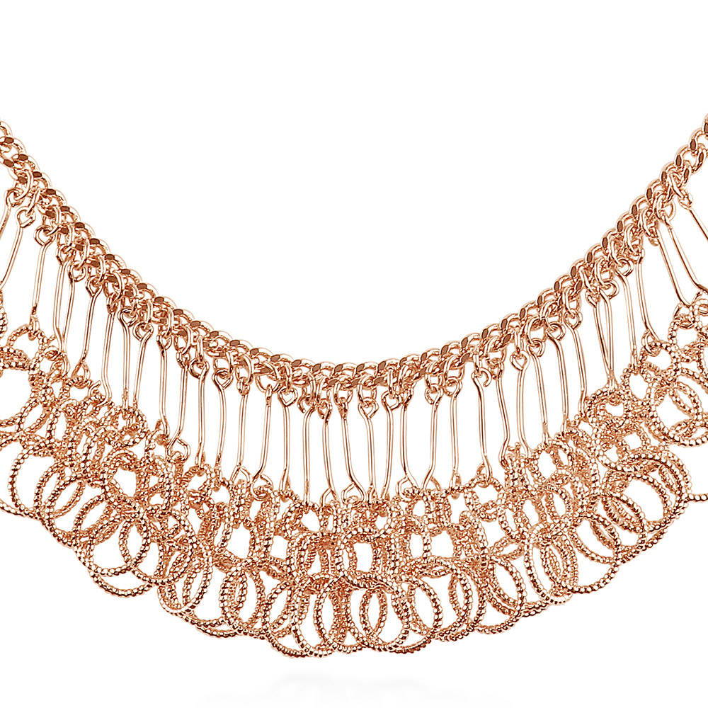 Front view of Open Circle Lightweight Statement Necklace in Brass, Rose Gold-Tone