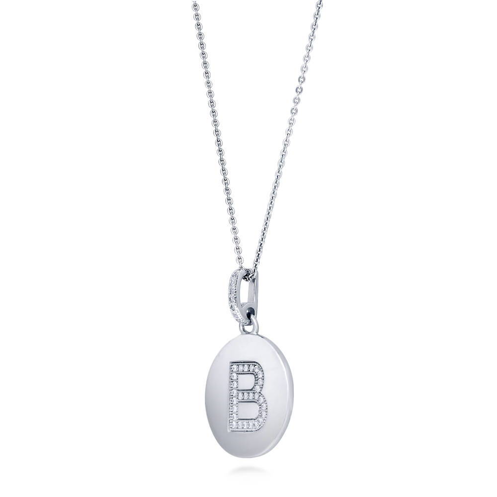 Front view of Initial Letter CZ Necklace in Sterling Silver, B