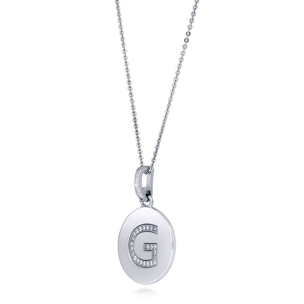 Front view of Initial Letter CZ Necklace in Sterling Silver, G