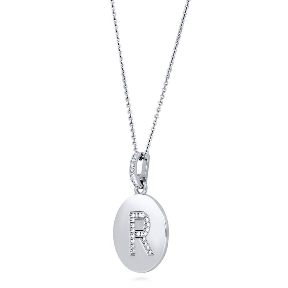 Front view of Initial Letter CZ Necklace in Sterling Silver, R