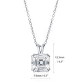 Angle view of Solitaire Asscher CZ Necklace in Sterling Silver 3ct, Rhodium Plated