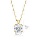 Angle view of Solitaire Asscher CZ Necklace in Sterling Silver 3ct, Yellow Gold Flashed