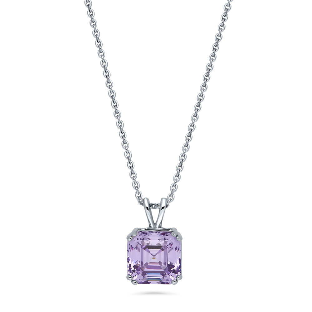 Solitaire 3ct Asscher CZ Necklace in Sterling Silver