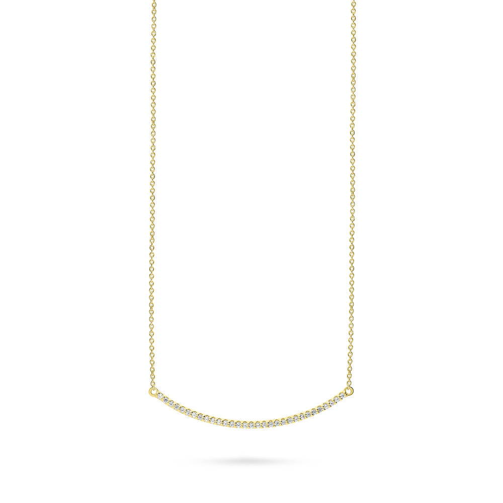 Bar CZ Pendant Necklace in Sterling Silver, Yellow Gold Flashed