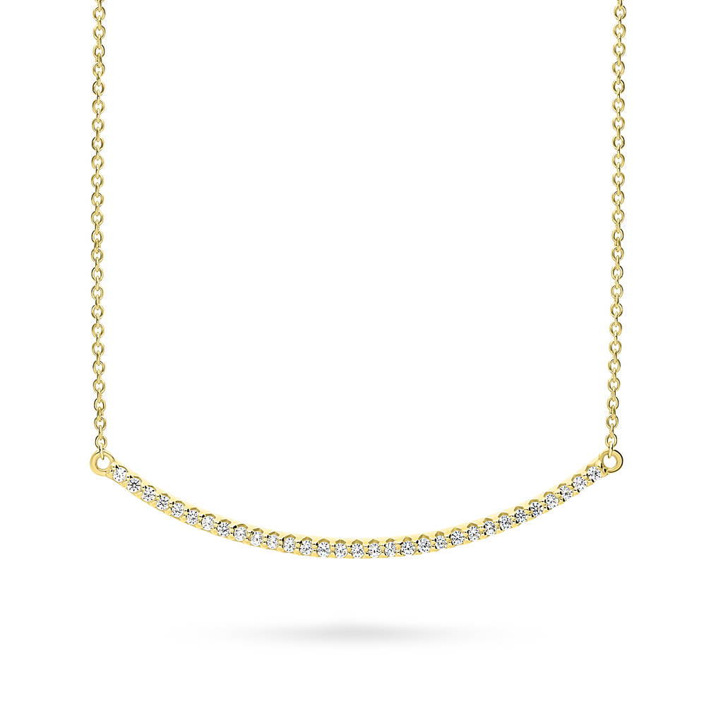 Front view of Bar CZ Pendant Necklace in Sterling Silver, Yellow Gold Flashed