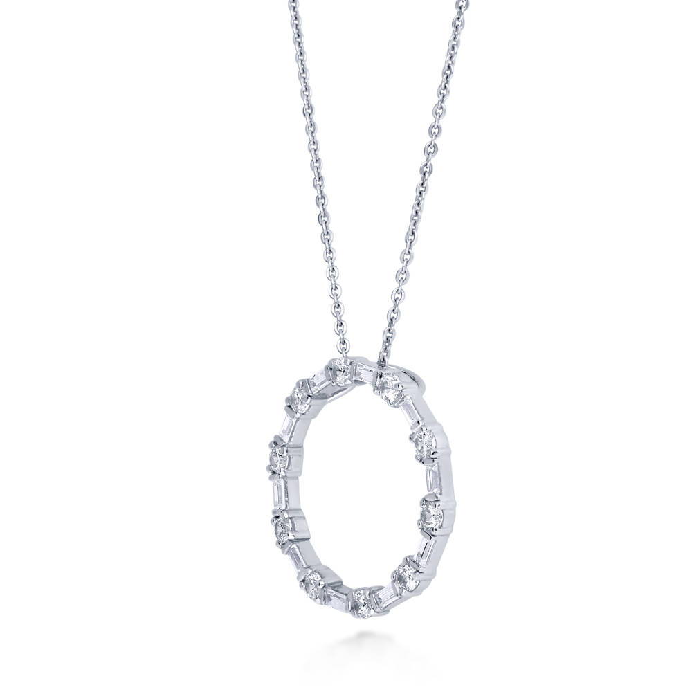 Front view of Open Circle CZ Necklace in Sterling Silver, Rhodium Plated