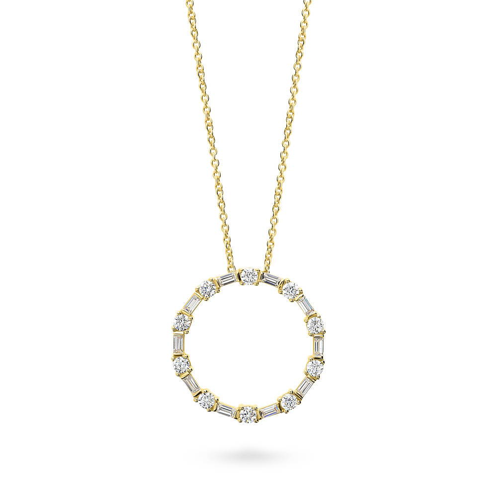 Open Circle CZ Necklace in Sterling Silver, Yellow Gold Flashed