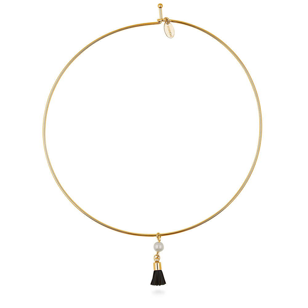 Front view of Tassel Imitation Pearl Choker, Gold-Tone