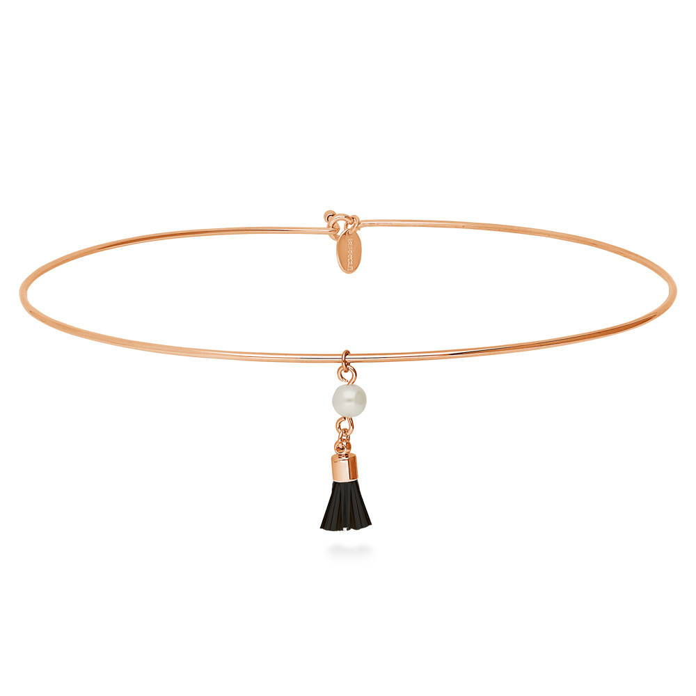 Tassel Imitation Pearl Choker, Rose Gold-Tone