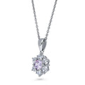 Front view of Flower CZ Pendant Necklace in Sterling Silver, Purple