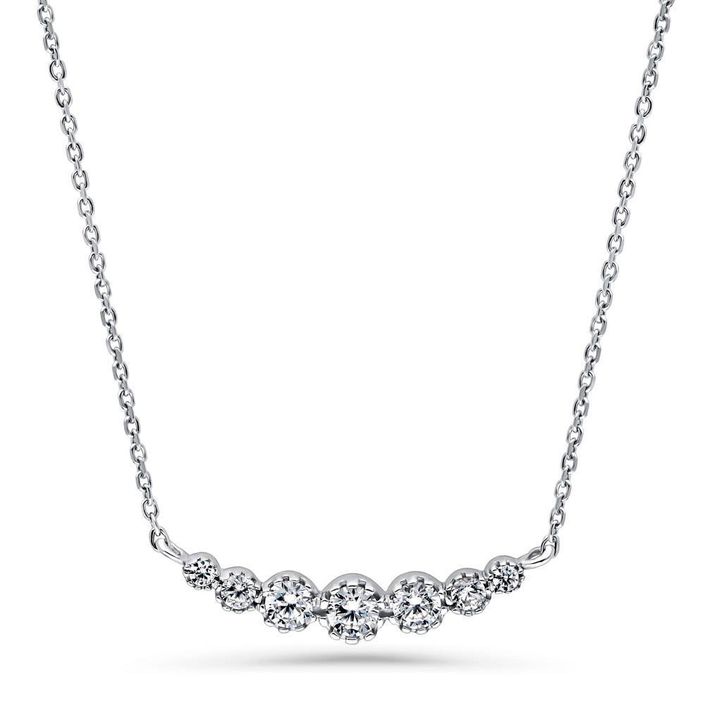 Graduated Bubble Bar CZ Necklace in Sterling Silver