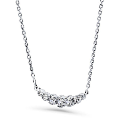 Solitaire Bubble Bar CZ Layered Necklace Set in Sterling Silver