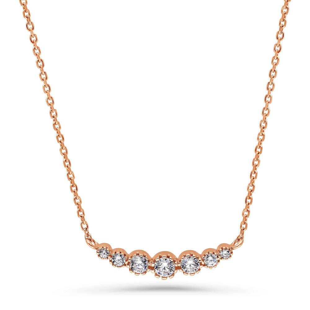 Graduated Bubble Bar CZ Necklace in Sterling Silver, Rose Gold Flashed