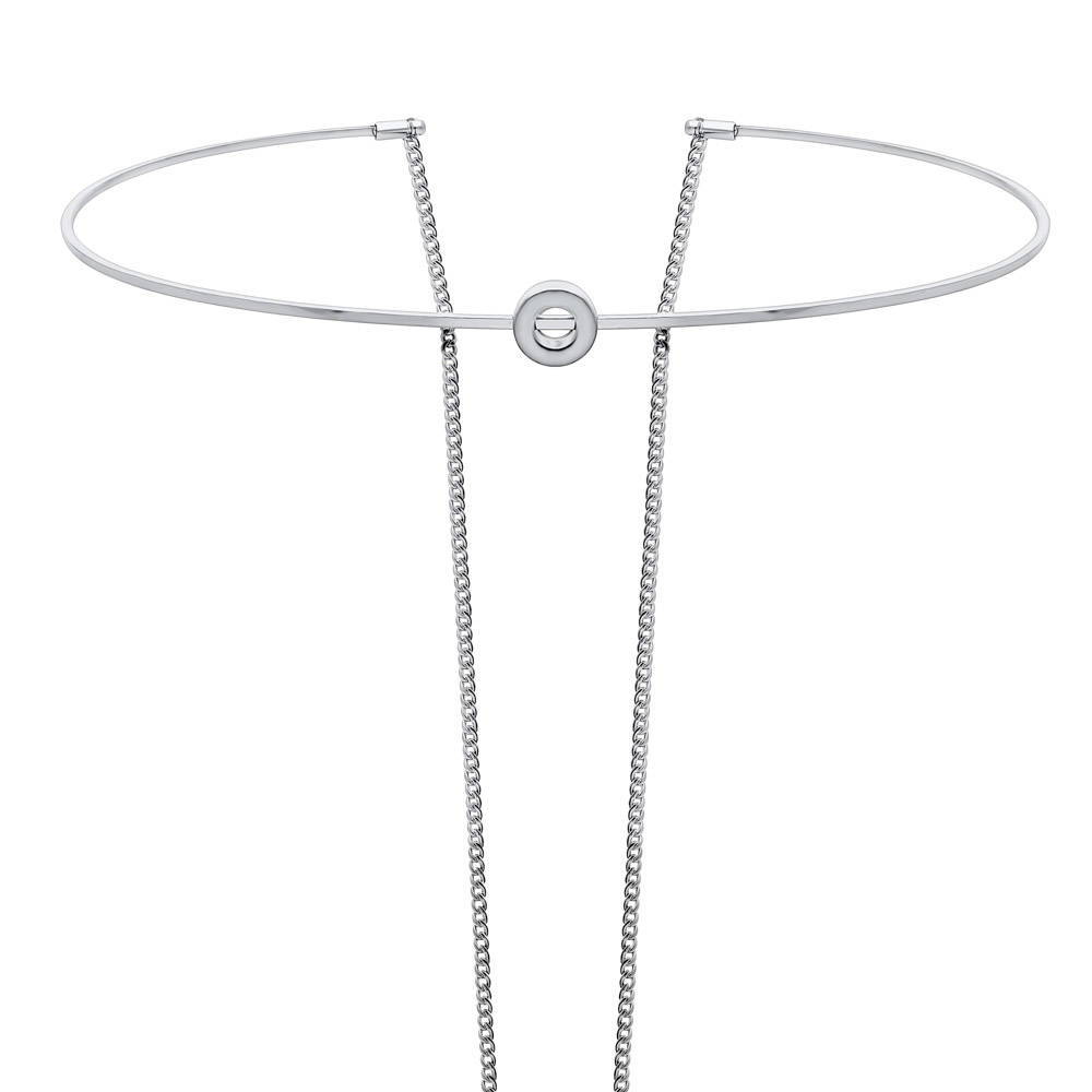 Front view of Open Circle Layered Choker, Silver-Tone