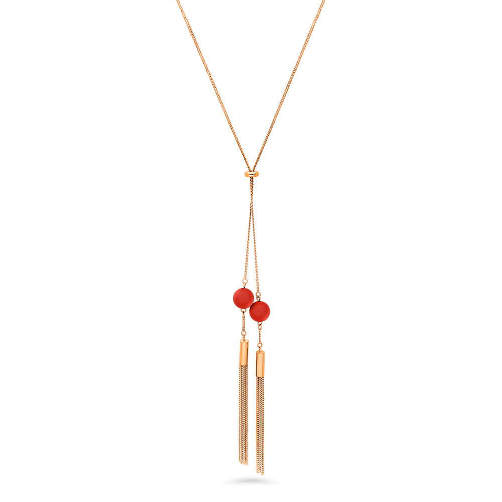 Tassel Bead Lariat Necklace, Rose Gold-Tone