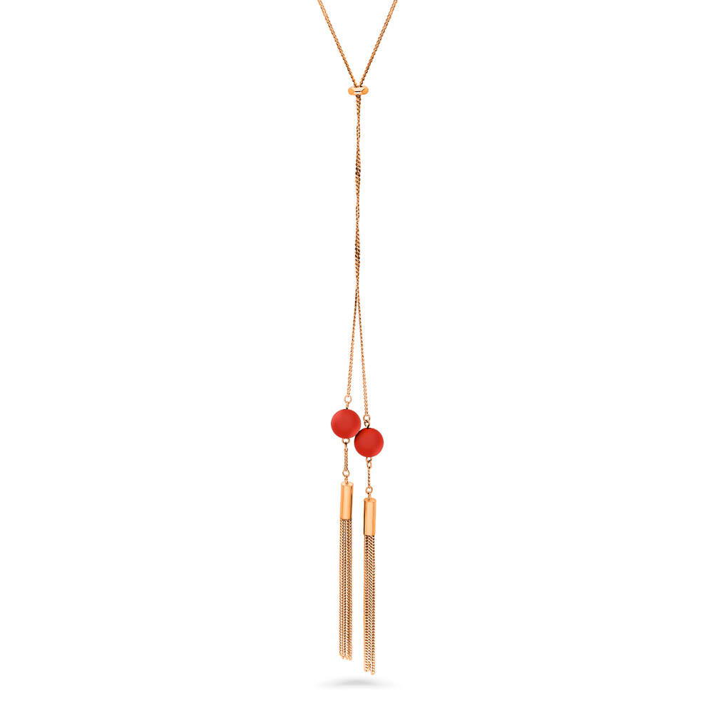 Front view of Tassel Bead Lariat Necklace