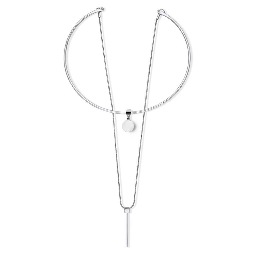 Bar Ball Bead Layered Choker, Silver-Tone