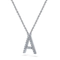 Front view of Initial Letter CZ Necklace in Sterling Silver, A