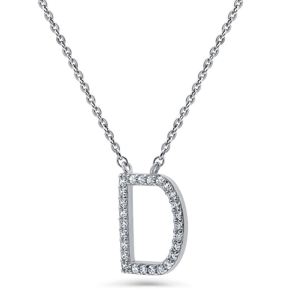 Front view of Initial Letter CZ Necklace in Sterling Silver, D