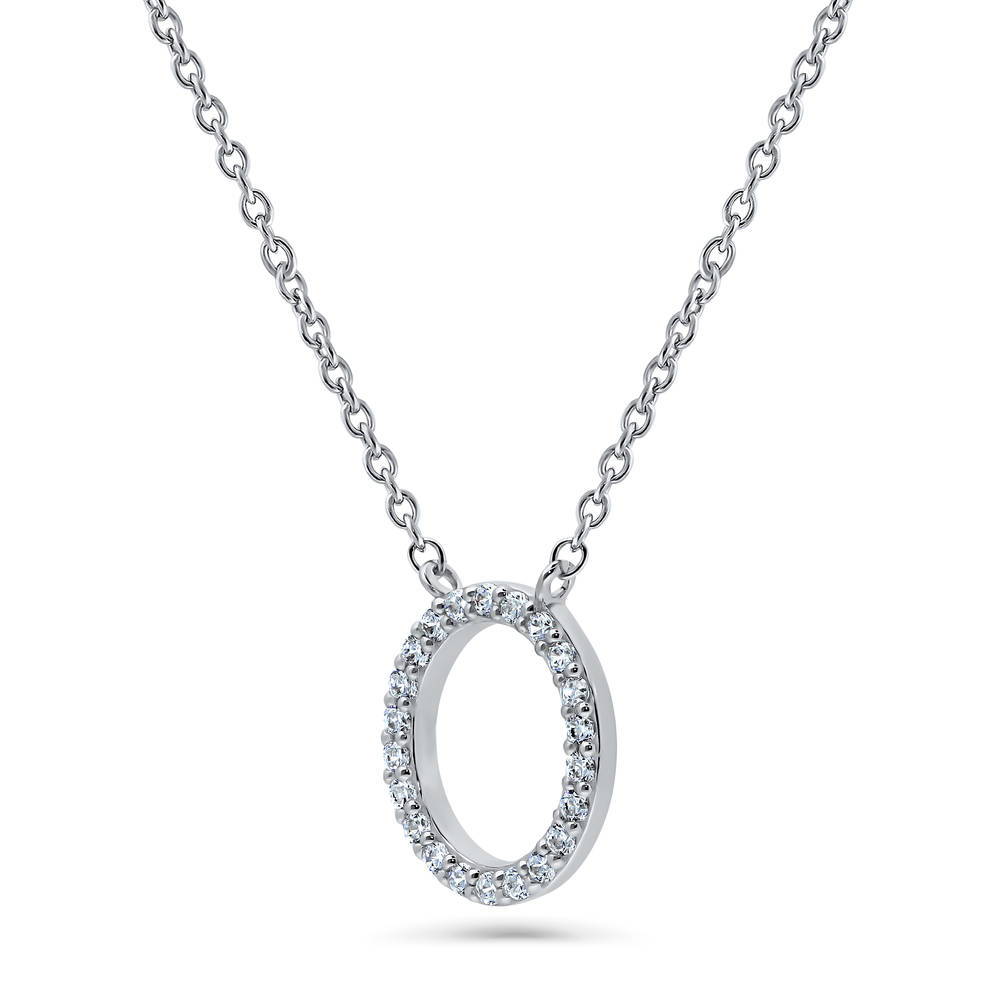 Front view of Initial Letter CZ Necklace in Sterling Silver, O