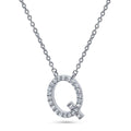 Front view of Initial Letter CZ Necklace in Sterling Silver, Q