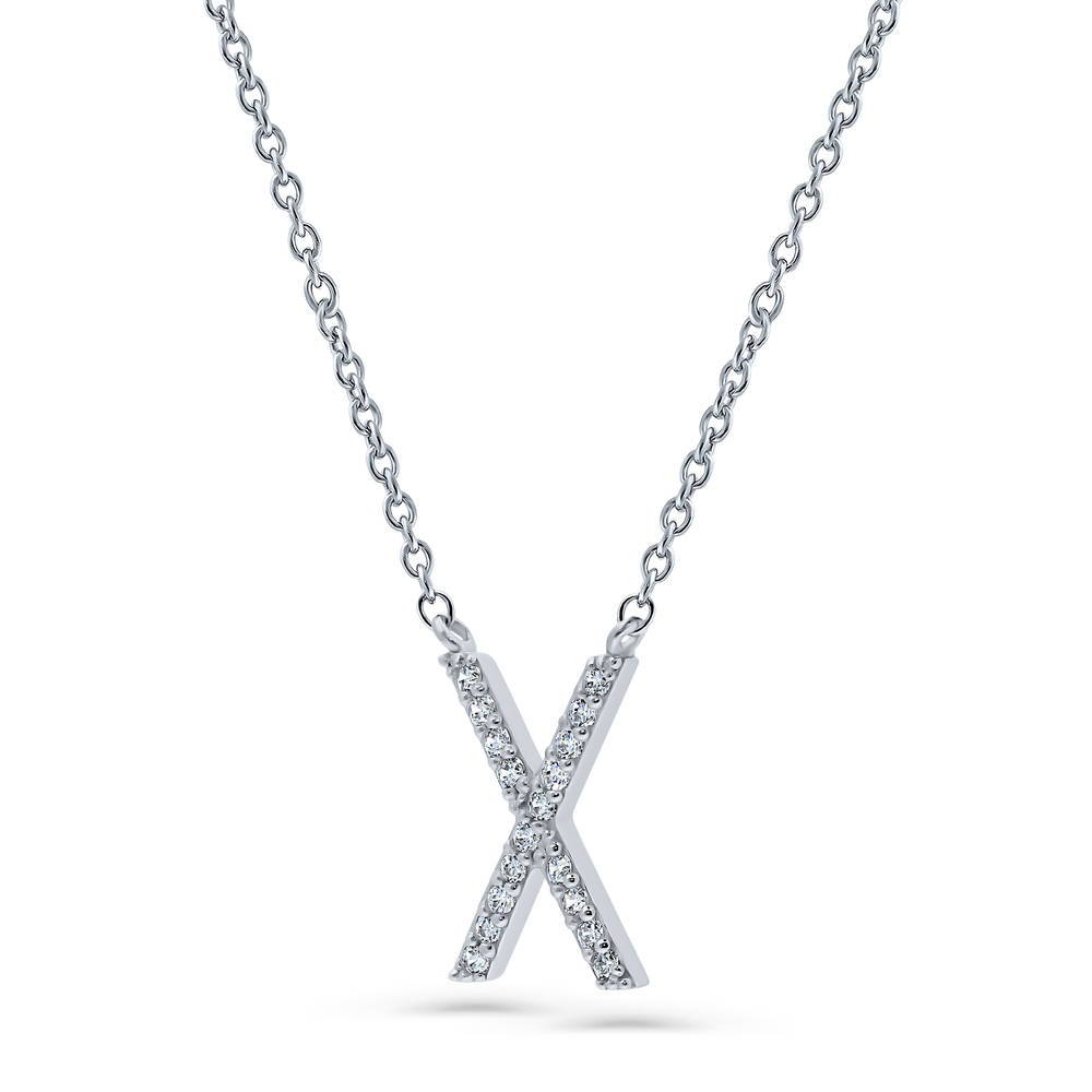 Front view of Initial Letter CZ Necklace in Sterling Silver, X