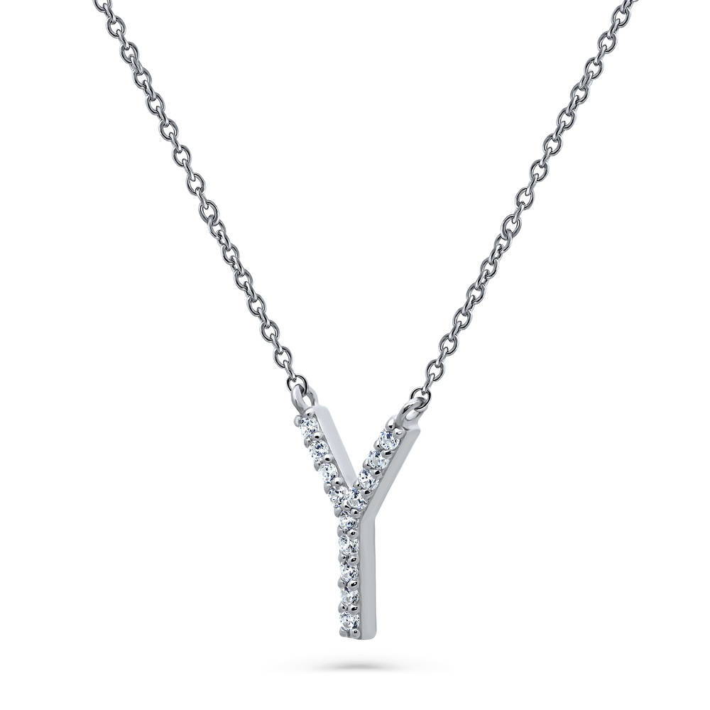 Front view of Initial Letter CZ Necklace in Sterling Silver, Y