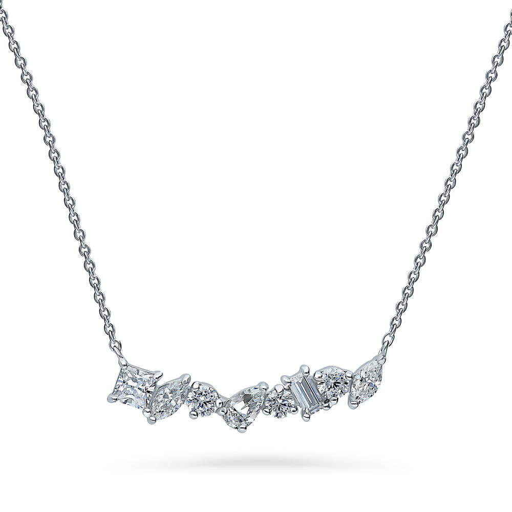 Cluster Bar CZ Necklace in Sterling Silver