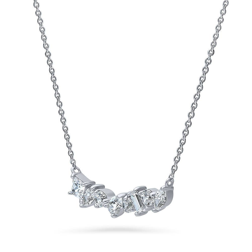 Cluster Bar CZ Necklace in Sterling Silver