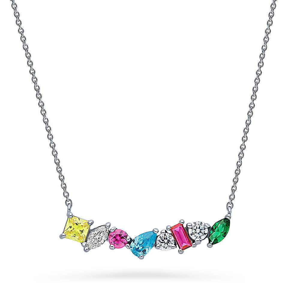 Cluster Bar CZ Necklace in Sterling Silver