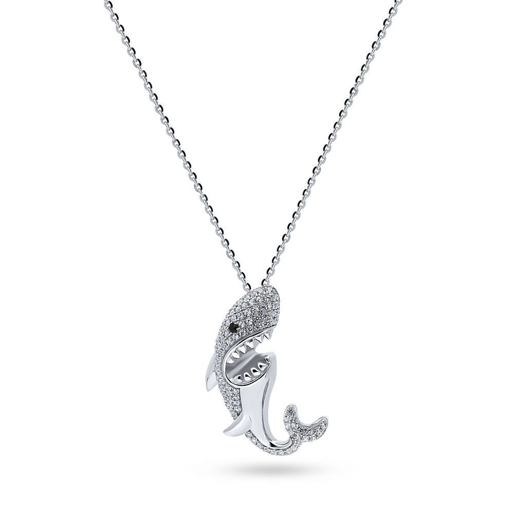 Shark CZ Pendant Necklace in Sterling Silver, 1 of 4