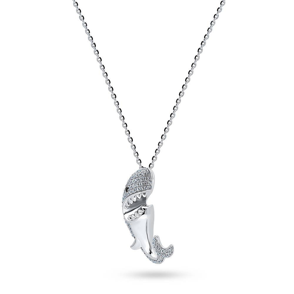 Front view of Shark CZ Pendant Necklace in Sterling Silver, 3 of 4