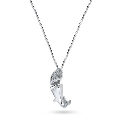 Shark CZ Pendant Necklace in Sterling Silver