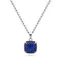 Square CZ Pendant Necklace in Sterling Silver, Blue Color