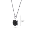 Front view of Square CZ Pendant Necklace in Sterling Silver, Black Color