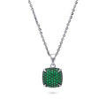 Square CZ Pendant Necklace in Sterling Silver, Green Color