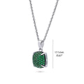 Front view of Square CZ Pendant Necklace in Sterling Silver, Green Color